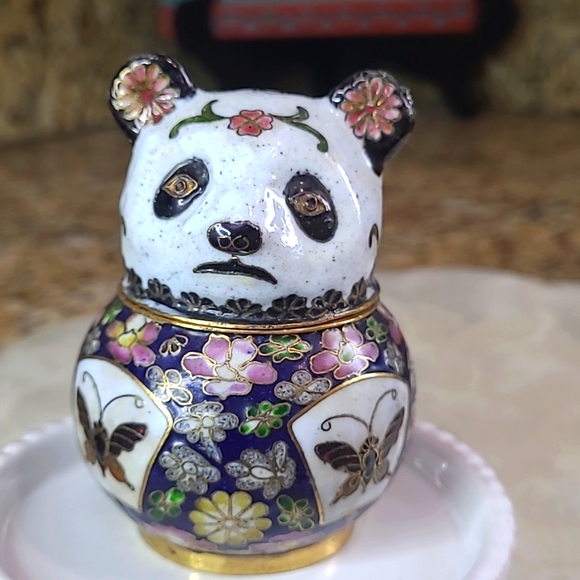 Vintage Cloisonne Panda Trinket box - Picture 1 of 6